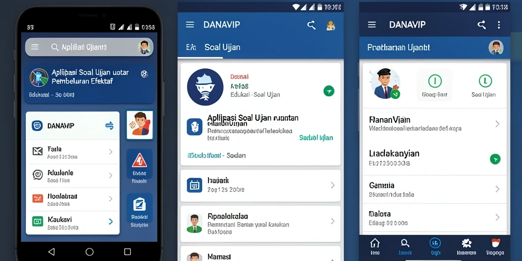 Tampilan antarmuka aplikasi Soal Ujian DANAVIP yang intuitif.