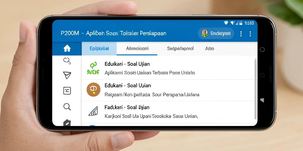 Tampilan antarmuka aplikasi P200M yang user-friendly untuk soal ujian.