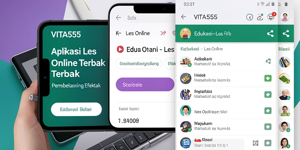 Tampilan antarmuka aplikasi VITA555 untuk Les Online yang menarik dan interaktif.